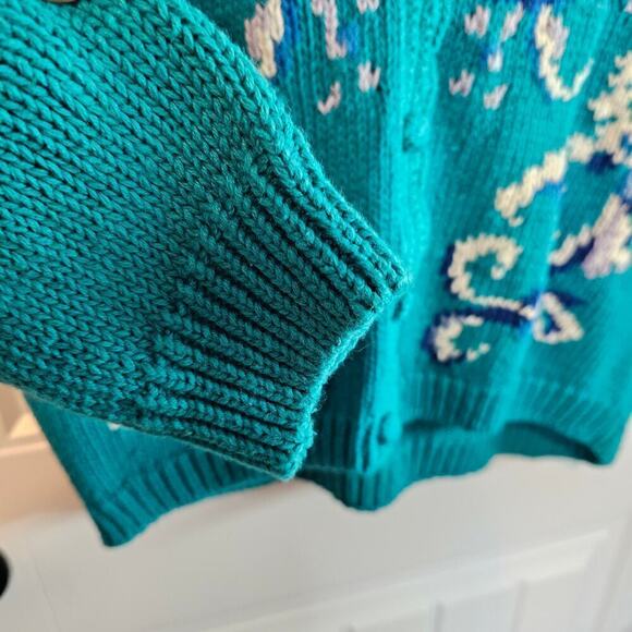 Vintage Diversity Cardigan Womens Large Petite Blue Floral Embroidered 90s Knit - Picture 6 of 10